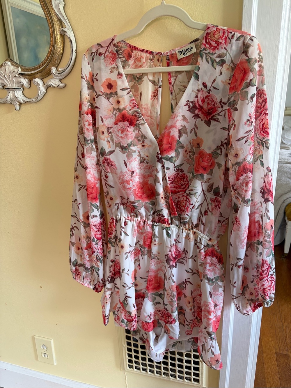 Show Me Your MuMu White Romper with Pink Floral Print